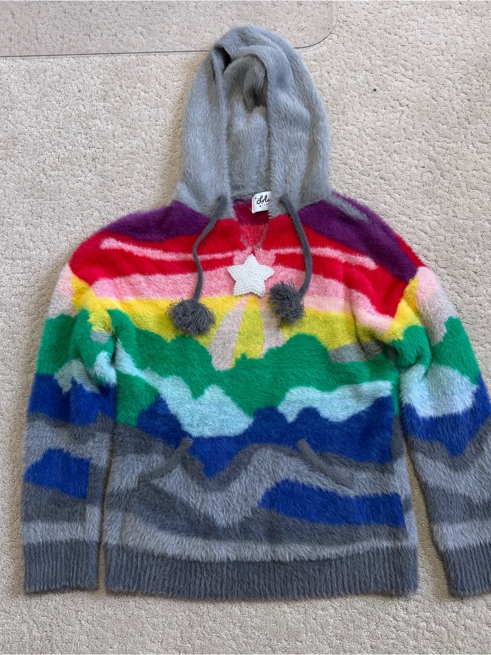 Lola and The Boys Rainbow Star Hooded Sweater Hoodie Long Sleeve Size 9